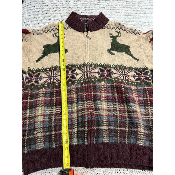 VTG Y2K Ralph Lauren Chaps Wool Sweater Zip Hand Knit Mens Medium Deer Fisherman - Picture 3 of 9